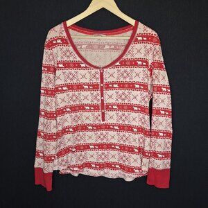 💙 Victoria's Secret Waffle Knit Stretch Button Henley Size XL Lounge Sleep Comf